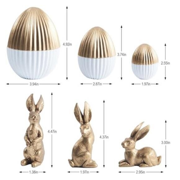 6PCS Easter Decorations with 3 Rabbits and 3 Gold Easter Eggs - Picture 2 of 6